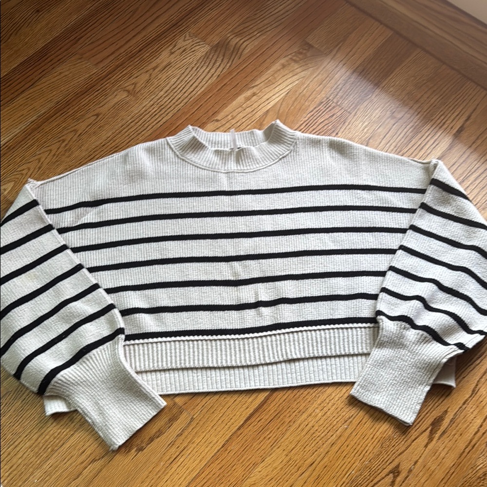 Free People Black and Cream Striped Sweater